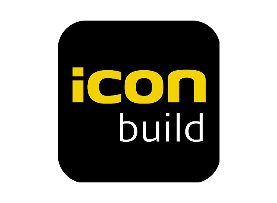 Icon von iCONbuild für Softwarelösungen für den Hochbau. Schwarzes Quadrat mit abgerundeten Ecken und gelber iCON Schrift.