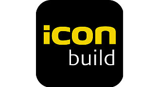 Icon von iCONbuild für Softwarelösungen für den Hochbau. Schwarzes Quadrat mit abgerundeten Ecken und gelber iCON Schrift.