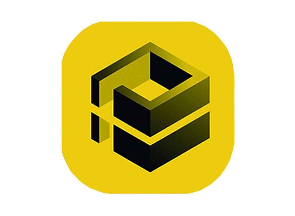 Icon der Software iCONtrades für Hochbau. Gelbes Quadrat mit abgerundeten Ecken und schwarzes Symbol.