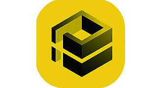Icon der Software iCONtrades für Hochbau. Gelbes Quadrat mit abgerundeten Ecken und schwarzes Symbol.