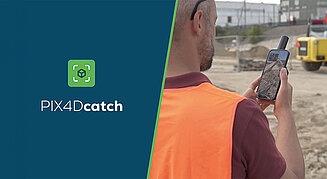 PIX4Dcatch Software und Gerät wird im Baustelleneinsatz gezeigt