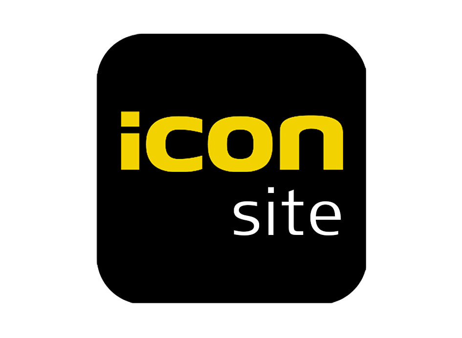 Icon der Software iCON site mit gleichnamigen Schriftzug in gelb auf schwarzem Hintergrund