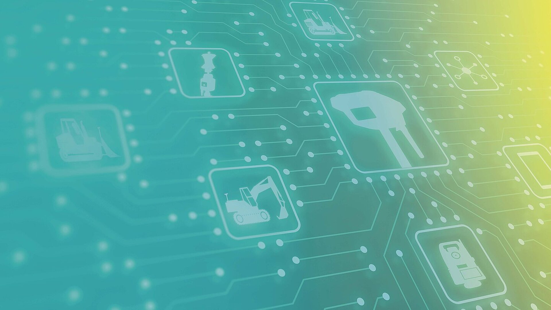 Zeigt einen Farbeverlauf von petrol zu gelb mit technischen Produkten aus der Baubranche. Dient als Keyvisual für die Website von Smart Systems Technology GmbH