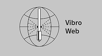 Logo der Datenübertragungssoftware VibroWEB. Globus mit Beschriftung