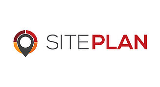 Icon für die Software SITEPLAN - gleichnamiger Schriftzug mit Pin