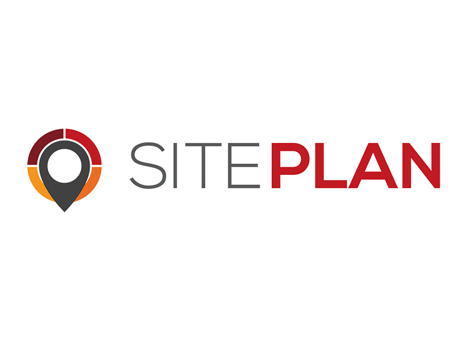 Icon für die Software SITEPLAN - gleichnamiger Schriftzug mit Pin