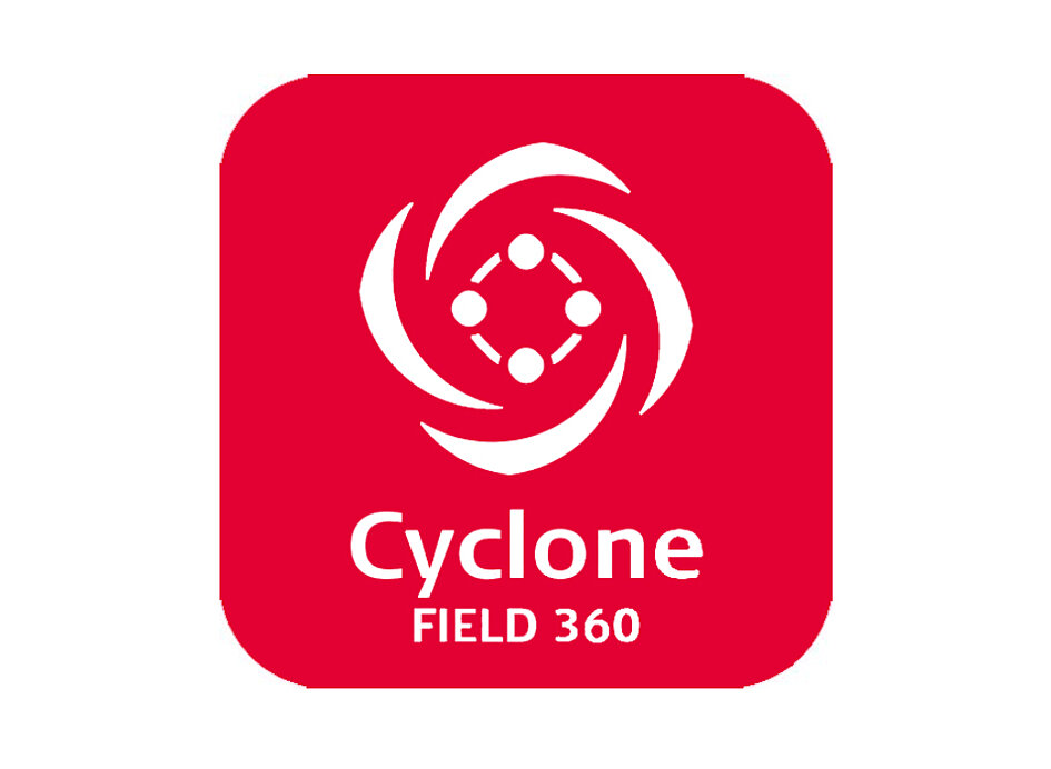 Icon der Software Cyclone Filed360 für Reality Capture. Rotes Quadrat mit abgerundeten Ecken und Symbol in weiß in der Mitte.