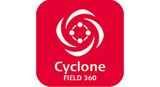 Icon der Software Cyclone Filed360 für Reality Capture. Rotes Quadrat mit abgerundeten Ecken und Symbol in weiß in der Mitte.