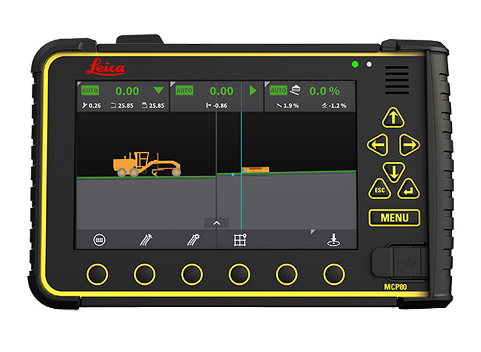 Leica Display für die 3D-Maschinensteuerung von einem Grader