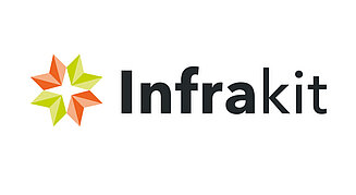 Software Logo von Infrakit für den Tiefbau. Zeigt den Schriftzug und eine Art Stern als Logo