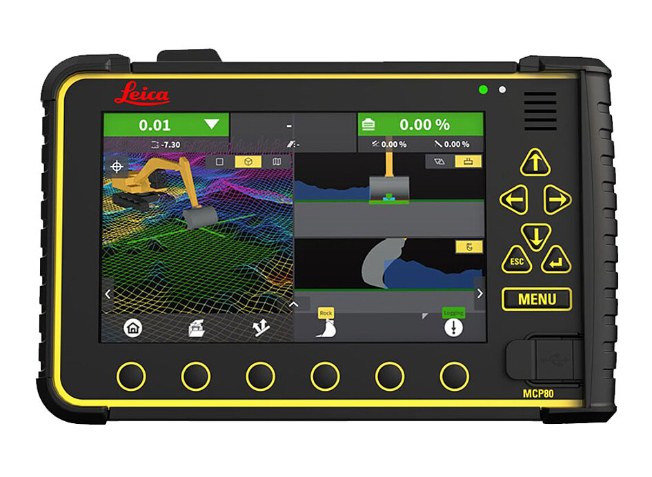 Leica Display zeigt Programm Software für den Tiefbau an.