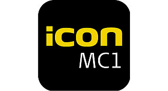 Icon für die Software iCON MC1 von Leica für den Tiefbau - schwarz mit gelber und weißer Schrift