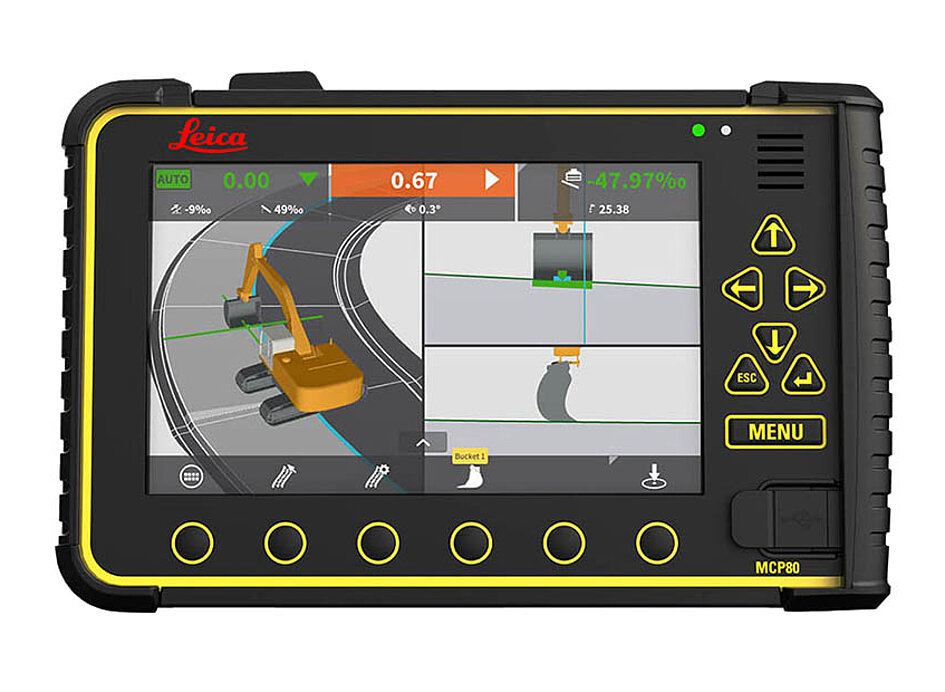 Leica Display für eine 2D- und 3D-Maschinensteuerung für Bagger