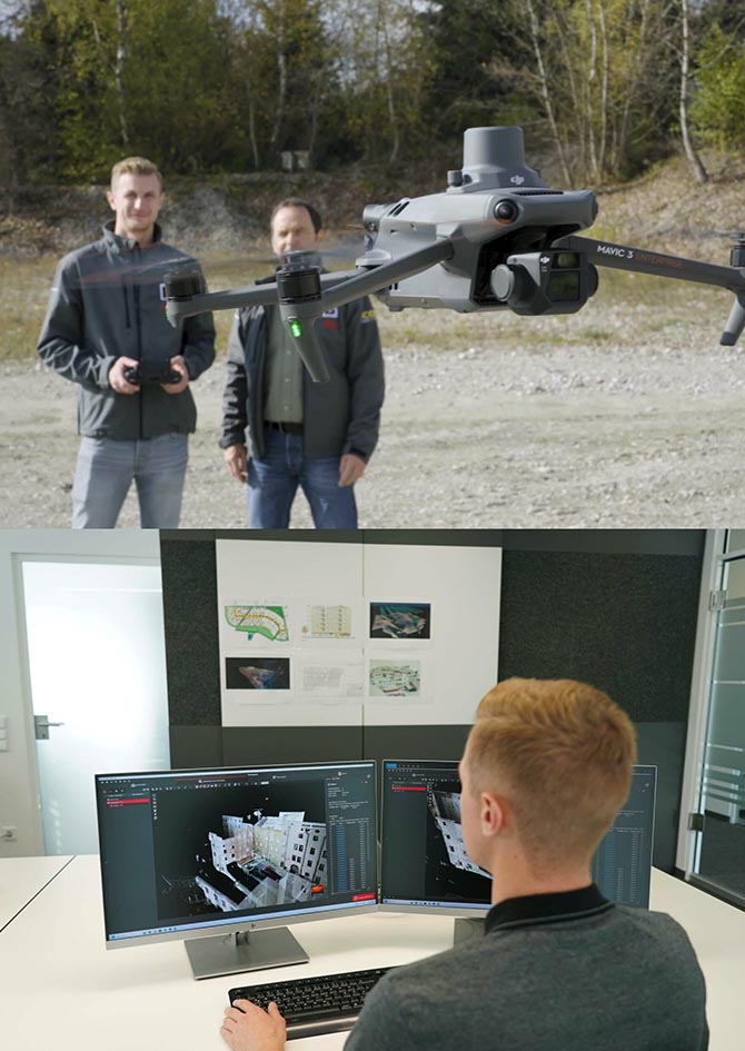 Drohnenvermessung bei Smart Systems Technology lernen. Gelände draußen aufnehmen und am PC innen mit Software konstruieren.